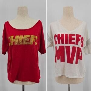 2 Victoria's Secret Pink NFL Women's XS Red and White KC Chiefs Crop Top Shirts